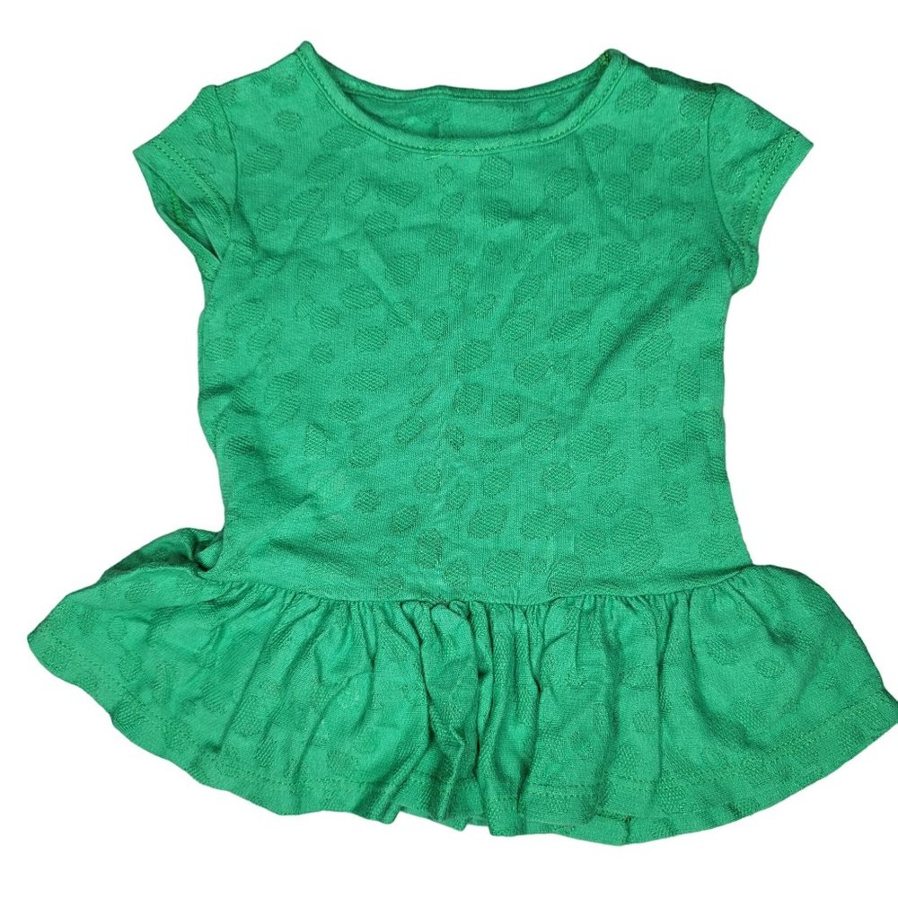 Persnickety NWT green subtle animal print 100% cotton peplum tee shirt size 6-12
